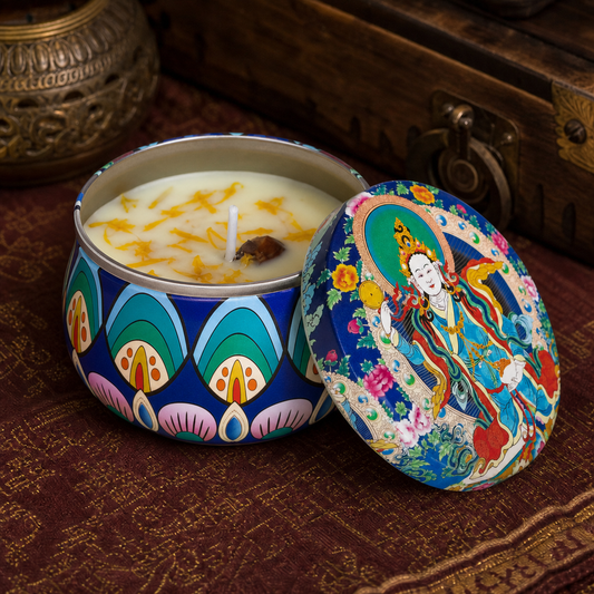 Dakini Sandalwood Thangka Candle three-quarter view