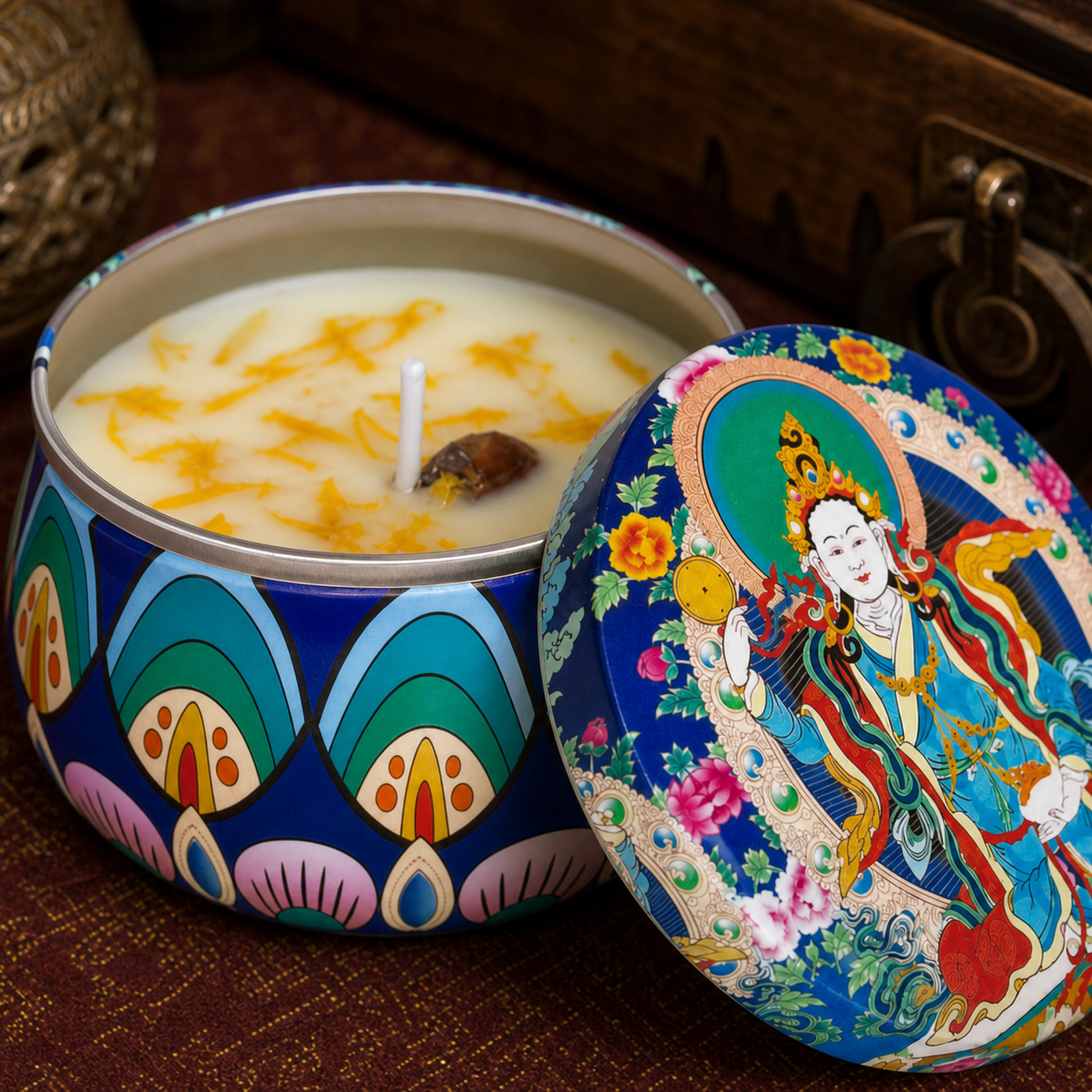 Dakini Sandalwood Thangka Candle craftsmanship detail