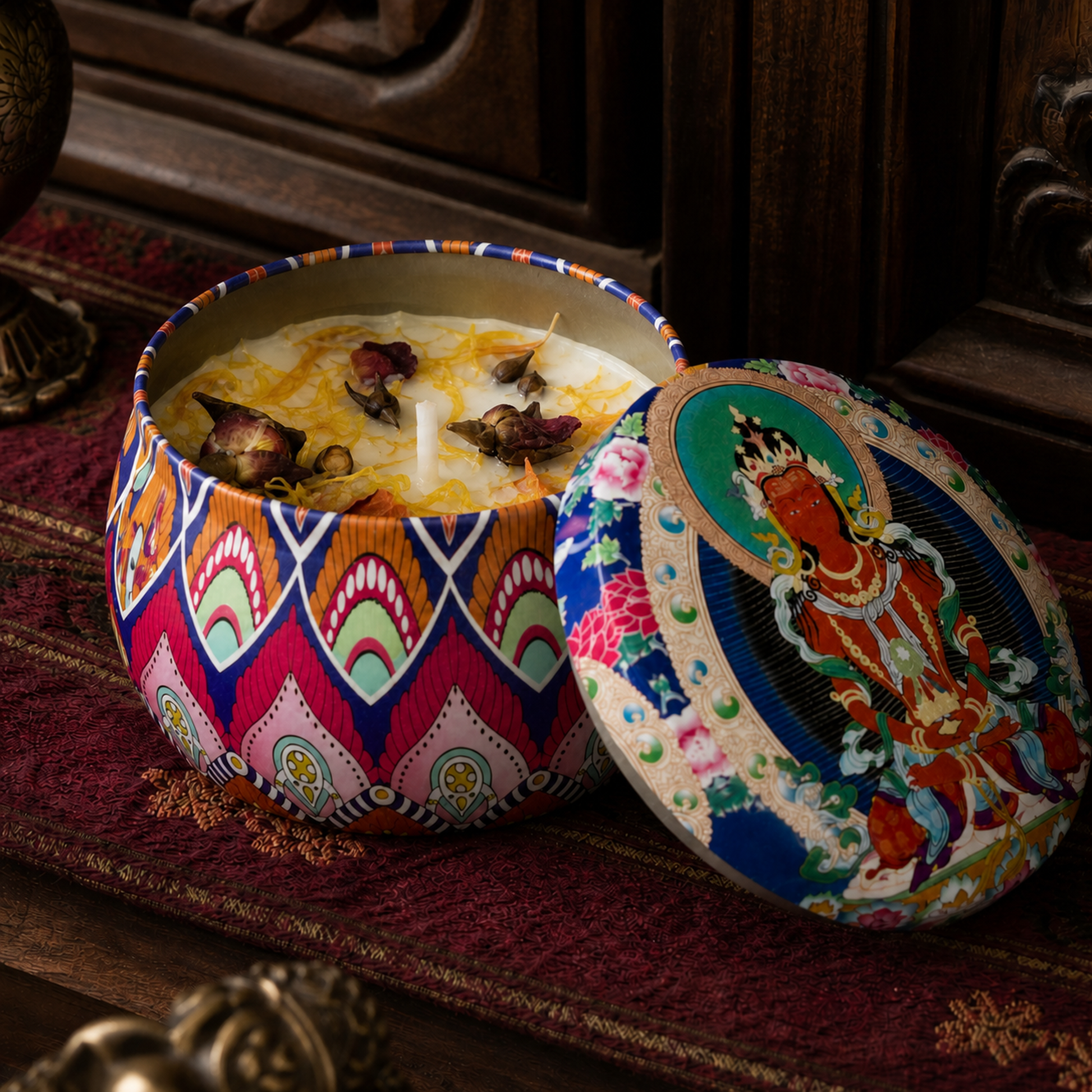 Amitayus Lotus Thangka Candle craftsmanship detail