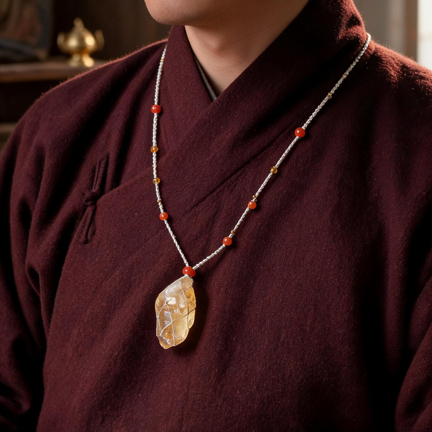 Kailash Raw Citrine Crystal Necklace proportional wearing view