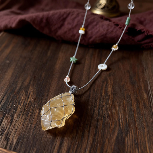 Kailash Raw Citrine Talisman Necklace No. 01 three-quarter view