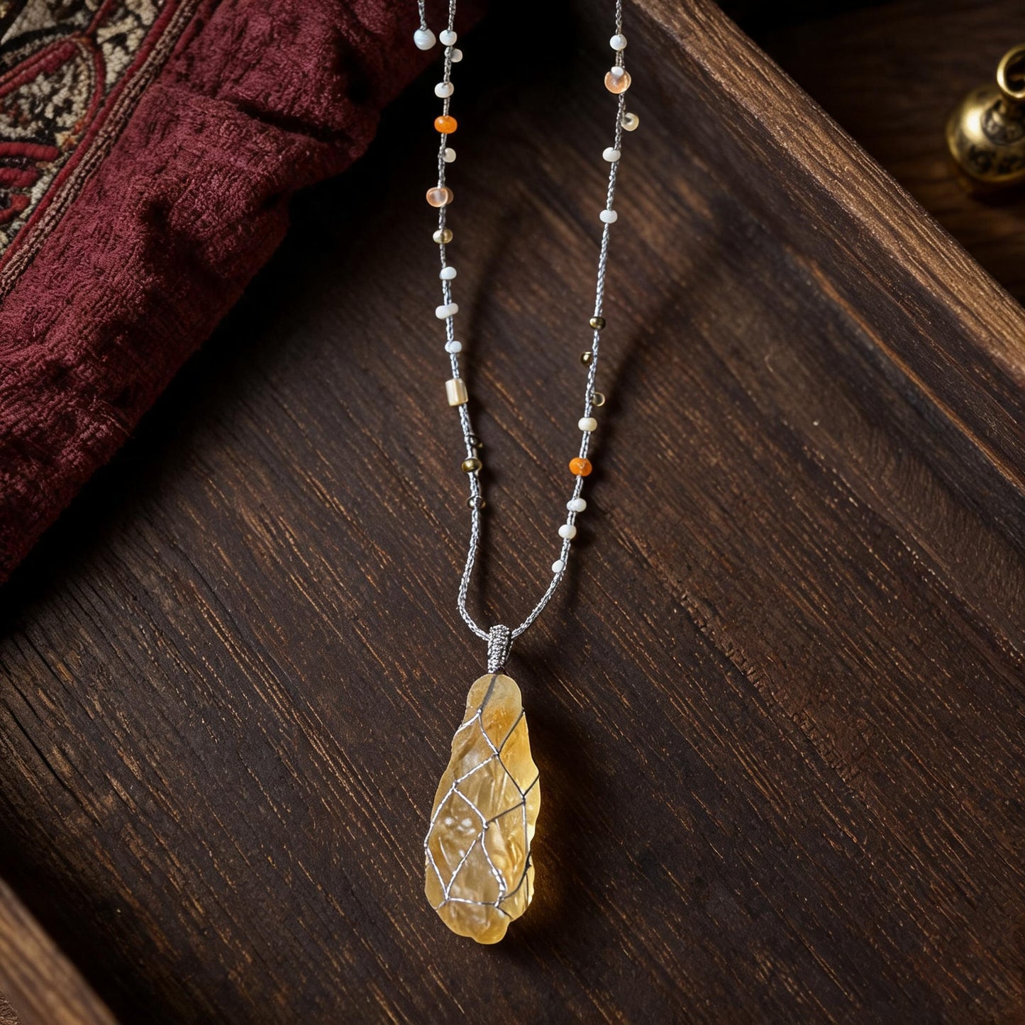 Kailash Raw Citrine Talisman Necklace No. 02 front hero view