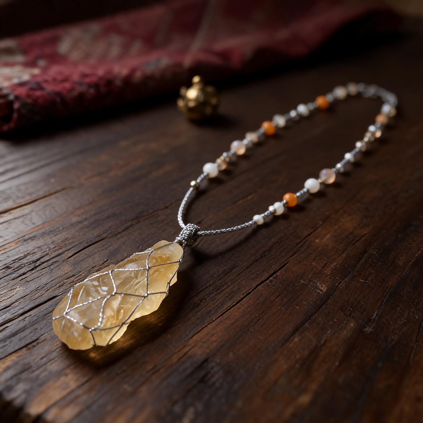 Kailash Raw Citrine Talisman Necklace No. 02 three-quarter view