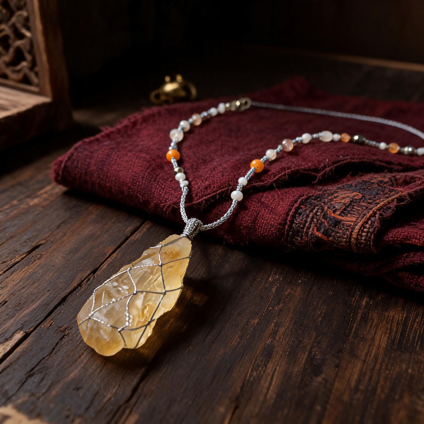 Kailash Raw Citrine Talisman Necklace No. 02 natural crystal detail