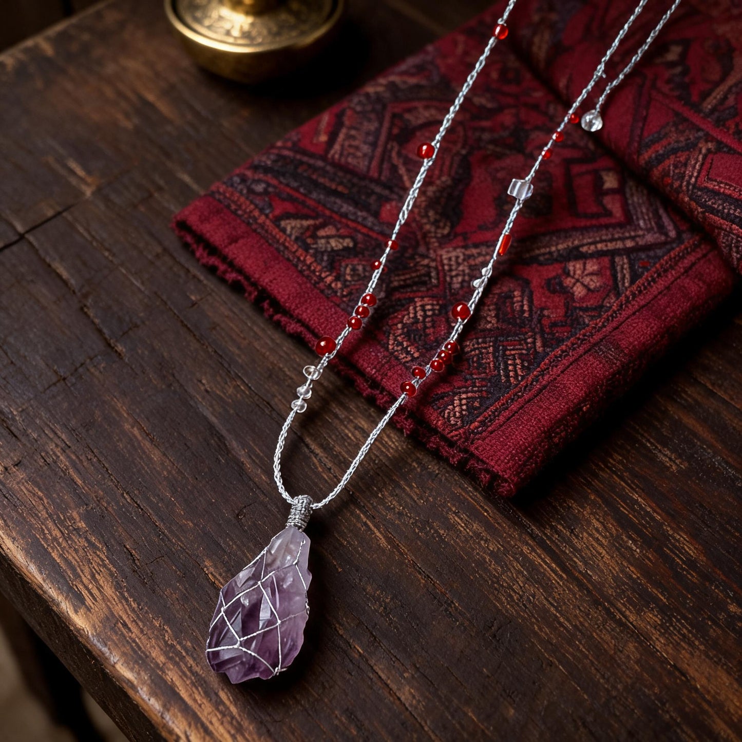 Kailash Raw Amethyst Talisman Necklace No. 01 three-quarter view
