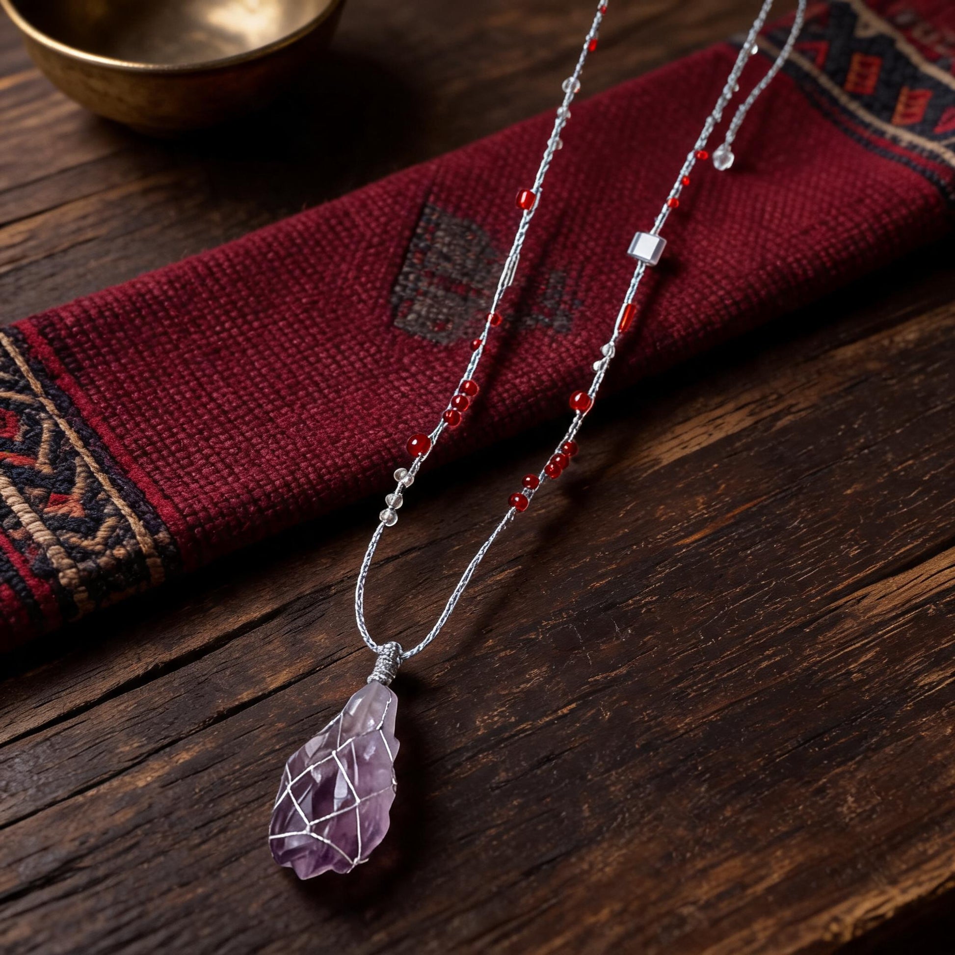 Kailash Raw Amethyst Talisman Necklace No. 01 natural crystal detail