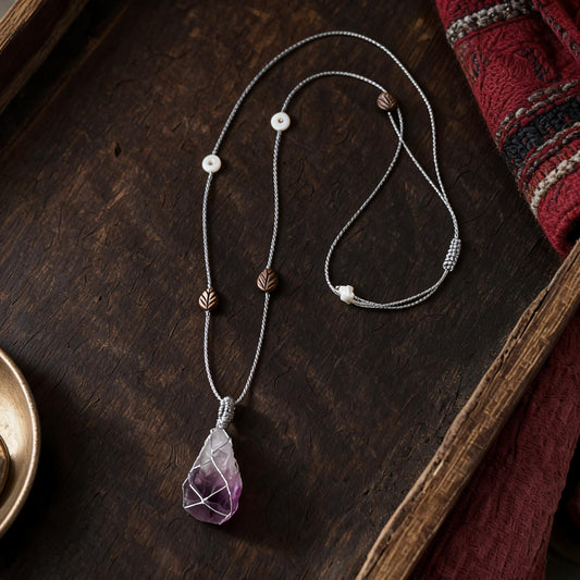 Kailash Raw Amethyst Talisman Necklace No. 03 front hero view