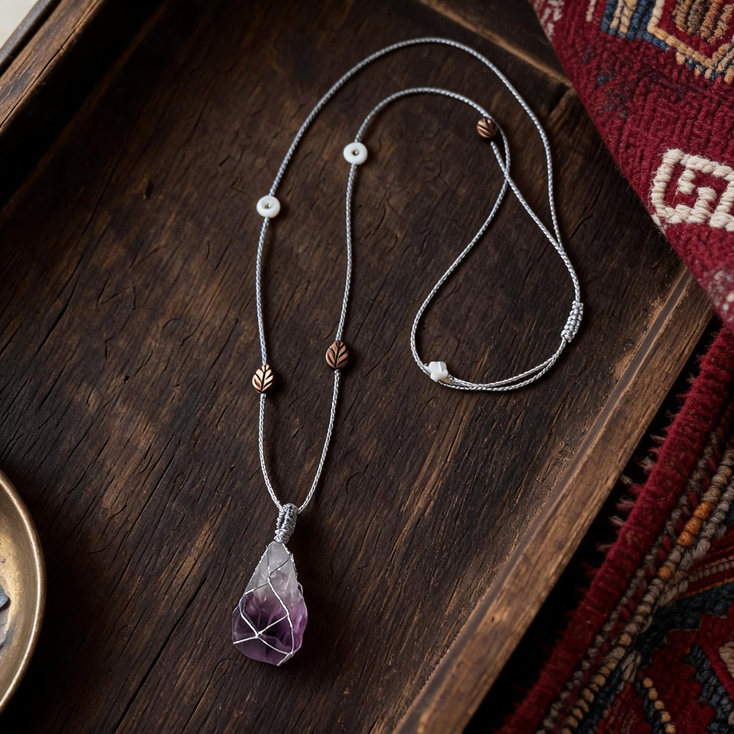 Kailash Raw Amethyst Talisman Necklace No. 03 three-quarter view