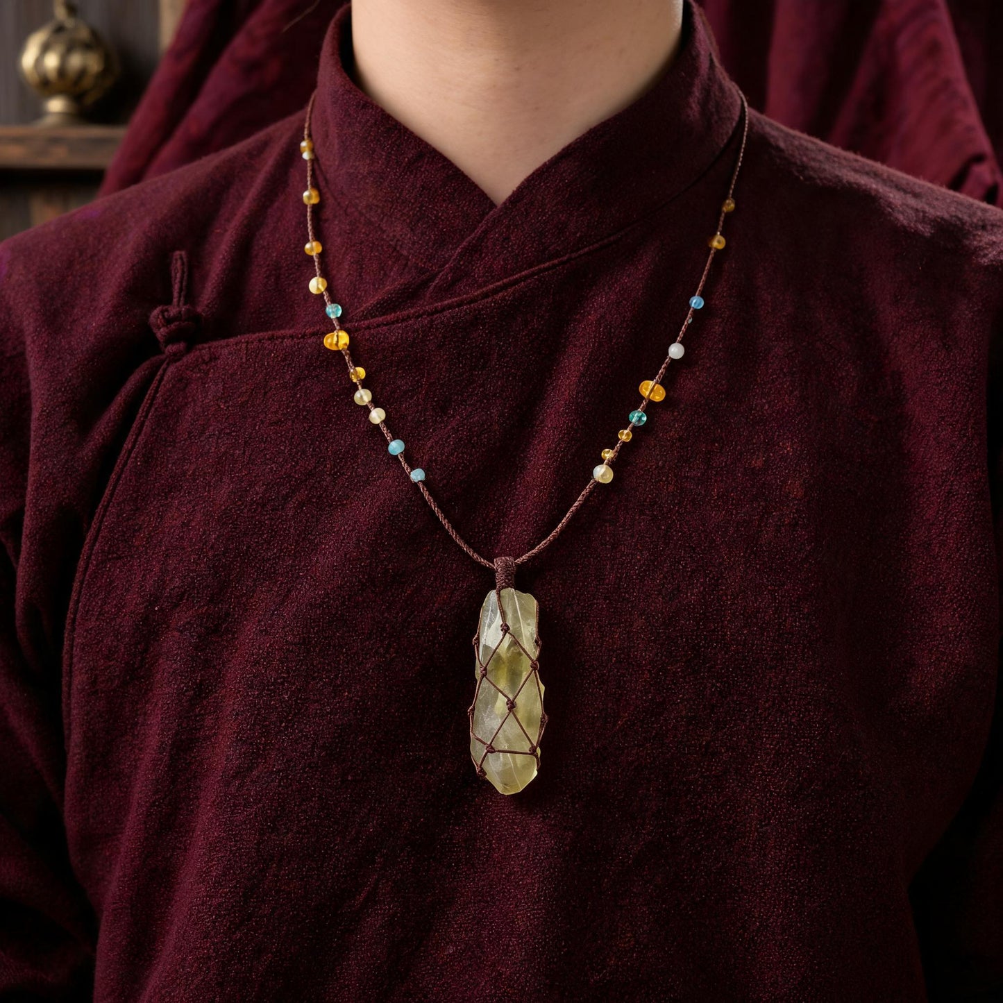 Kailash Raw Citrine Talisman Necklace No. 06 proportional wearing view