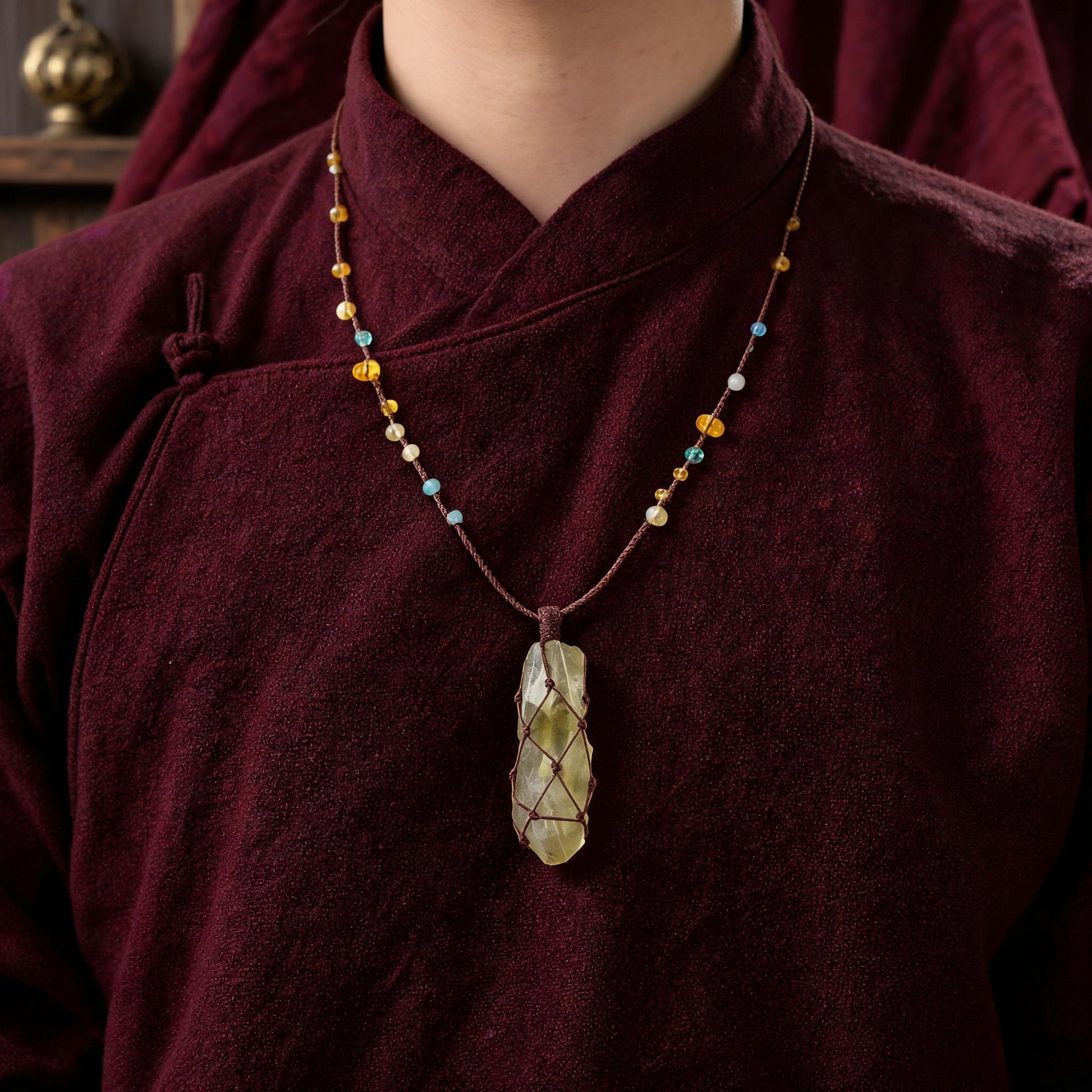 Kailash Raw Citrine Talisman Necklace No. 06 proportional wearing view