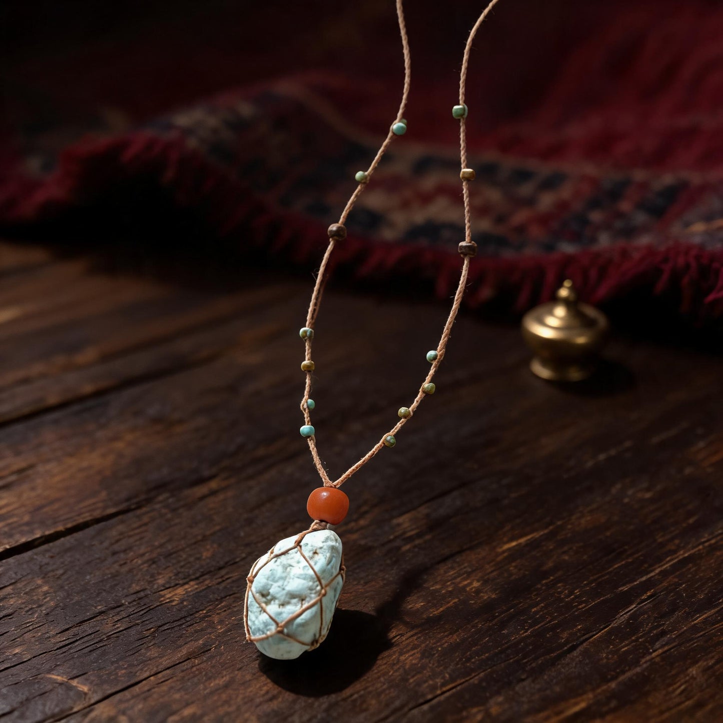 Kailash Raw Turquoise Talisman Necklace three-quarter view