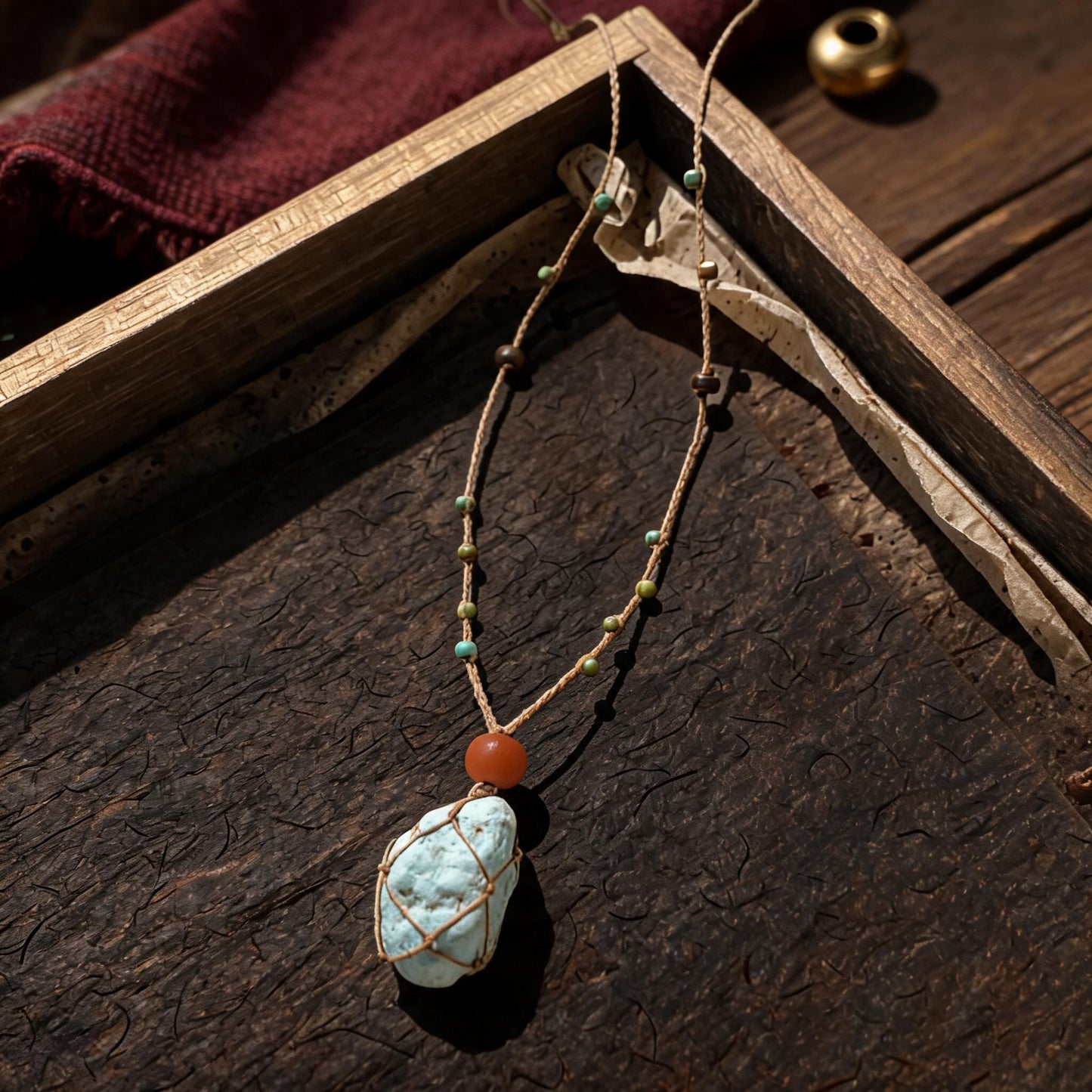 Kailash Raw Turquoise Talisman Necklace hand-knotted cord and bead detail