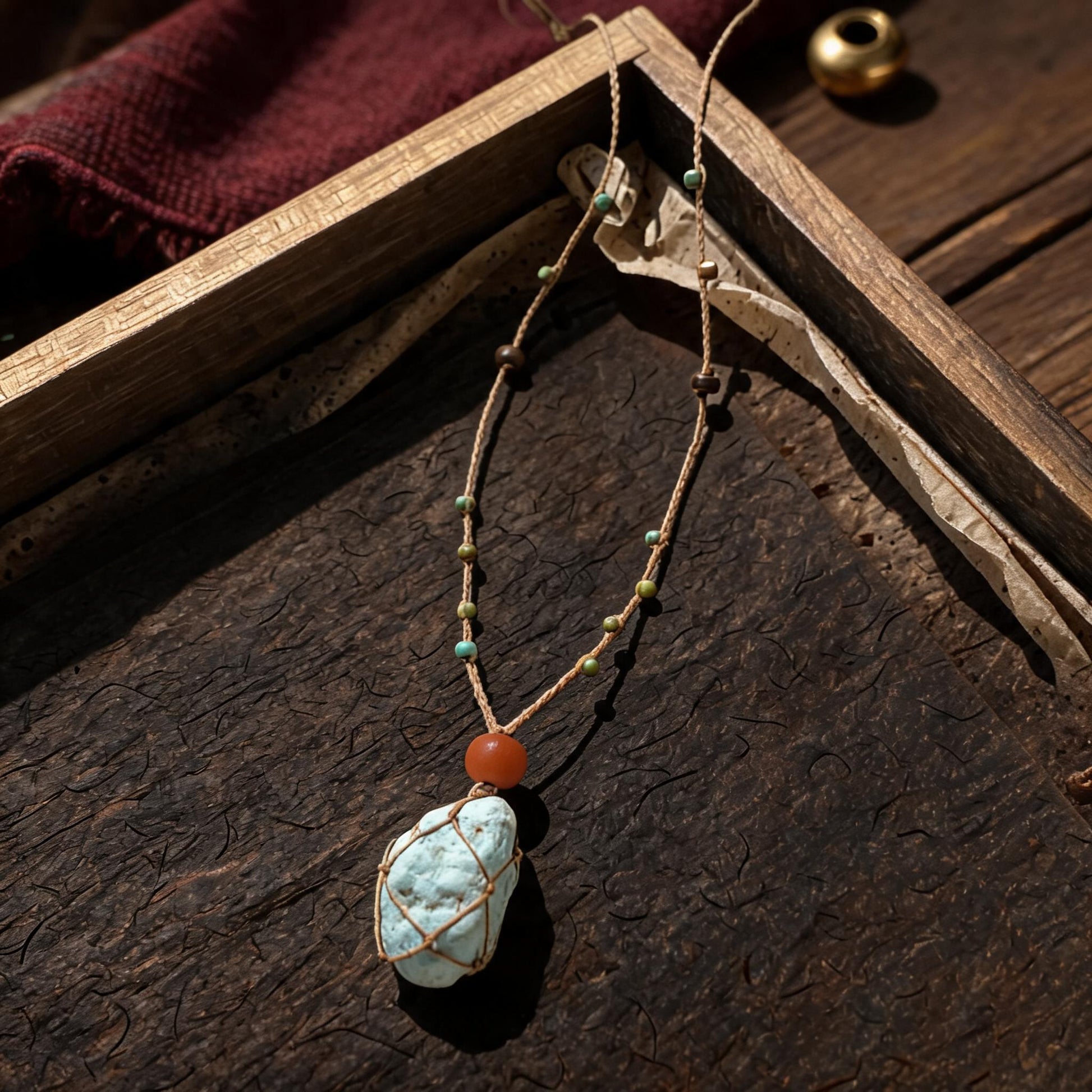 Kailash Raw Turquoise Talisman Necklace hand-knotted cord and bead detail