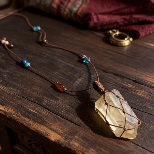 Kailash Raw Citrine Talisman Necklace No. 08 three-quarter view