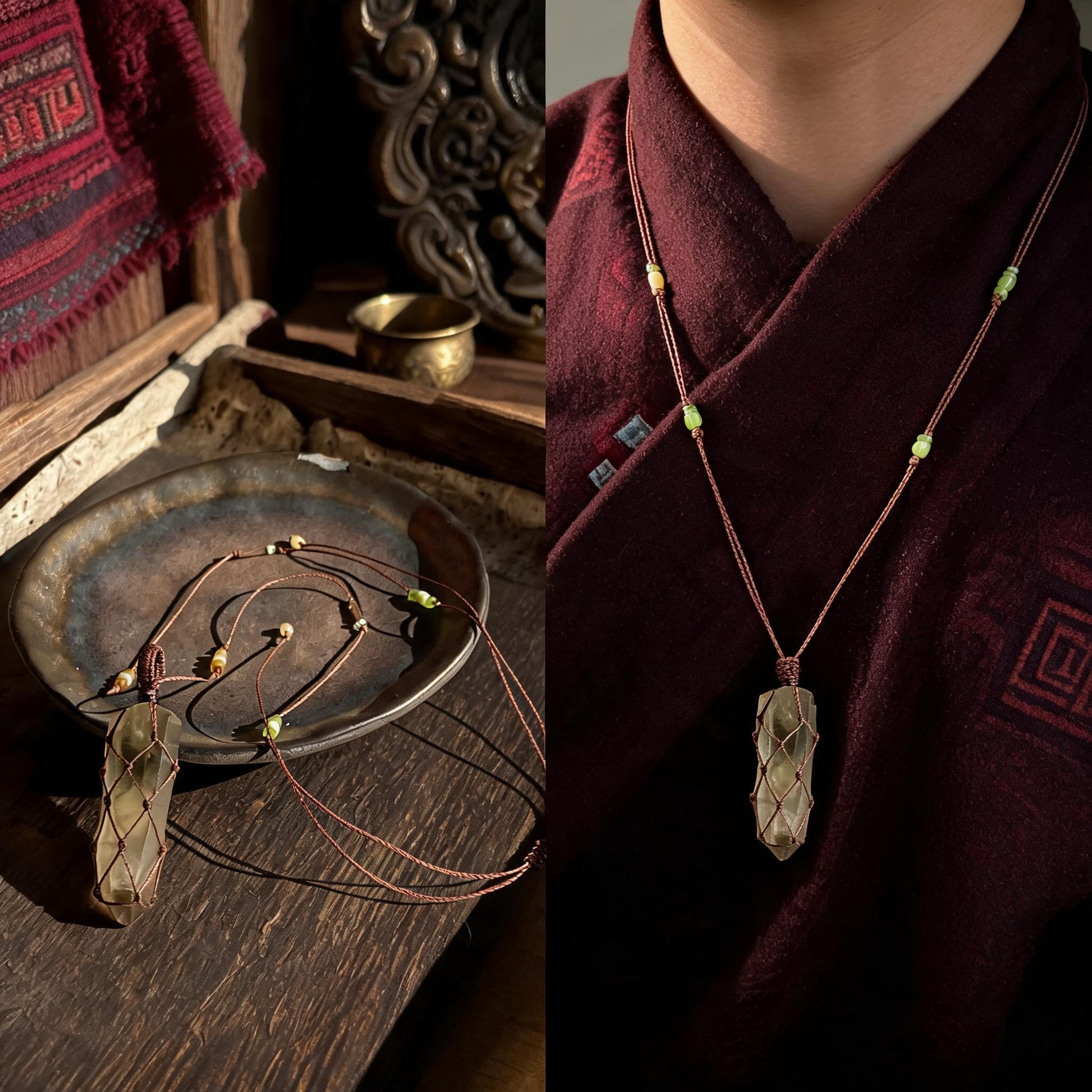 Kailash Raw Smoky Quartz Talisman Necklace No. 09 proportional wearing view