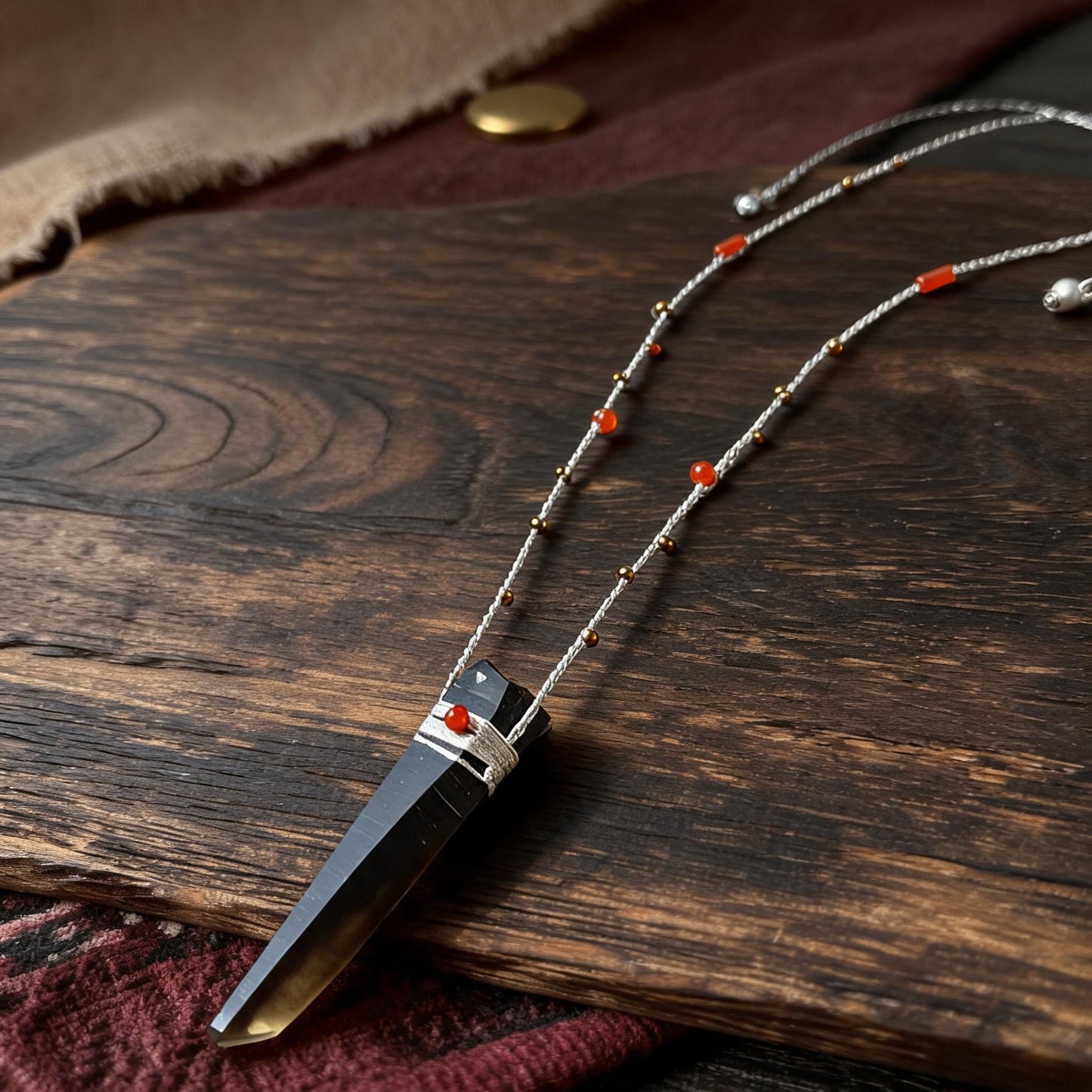 Kailash Black Smoky Quartz Point Necklace three-quarter view