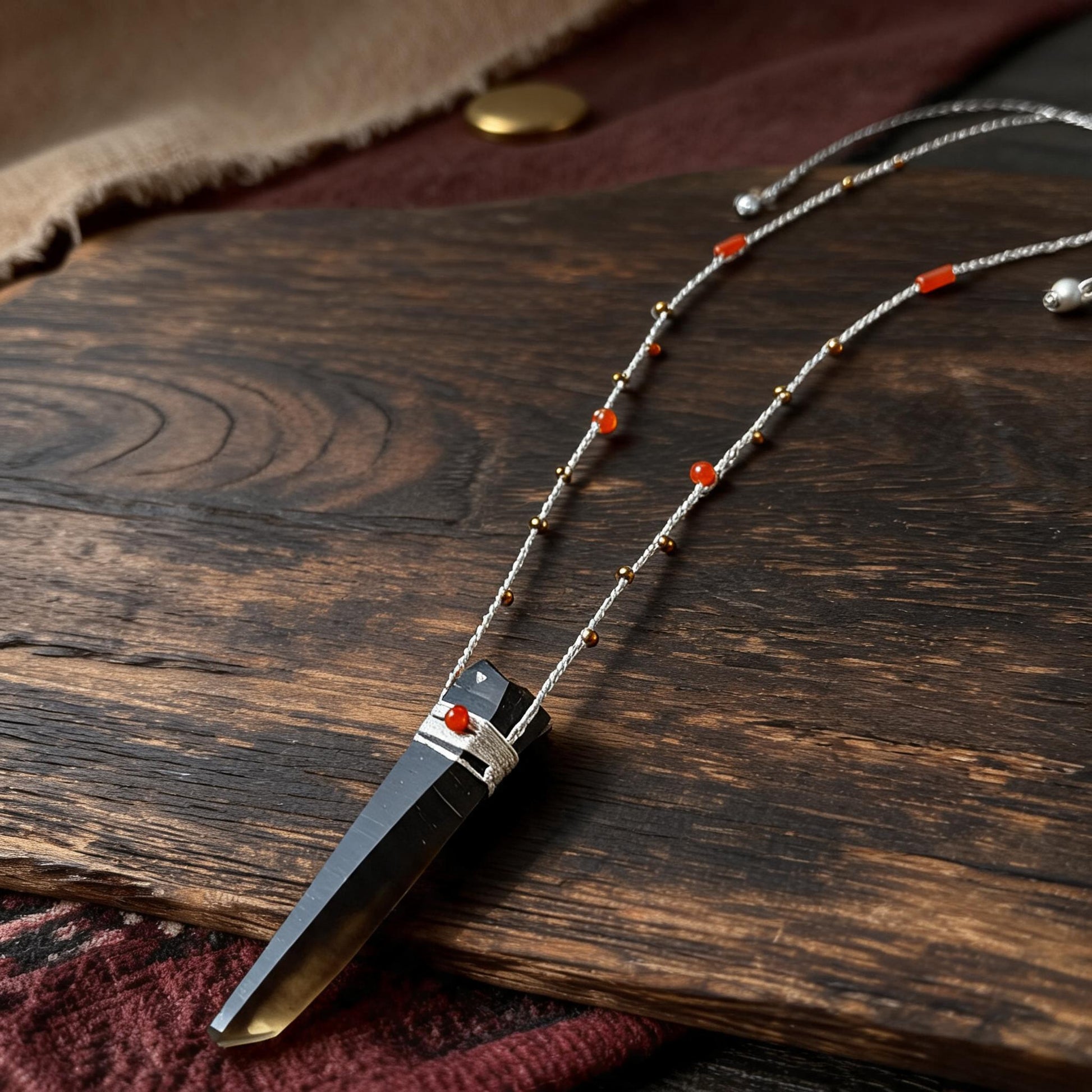 Kailash Black Smoky Quartz Point Necklace three-quarter view