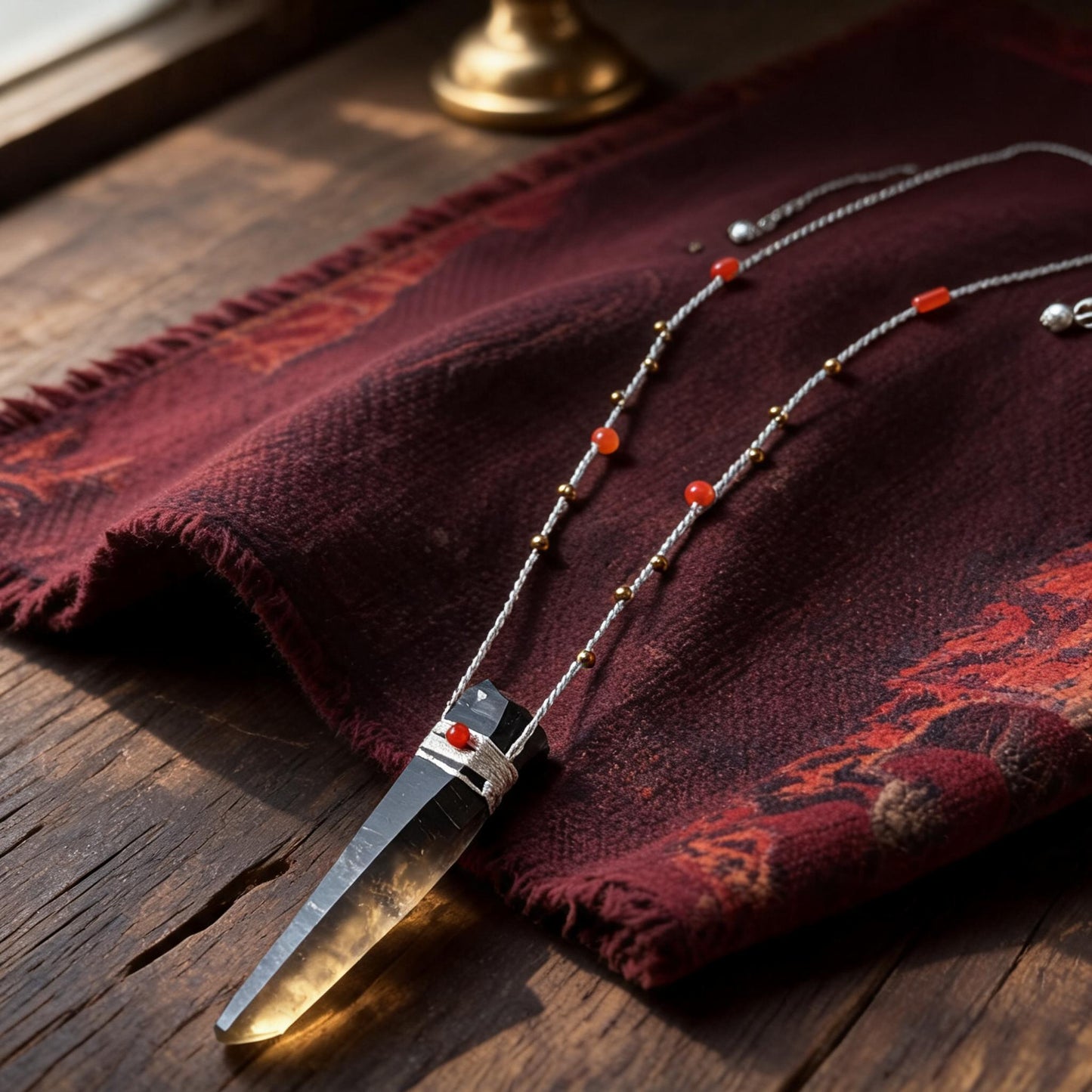 Kailash Black Smoky Quartz Point Necklace natural crystal detail