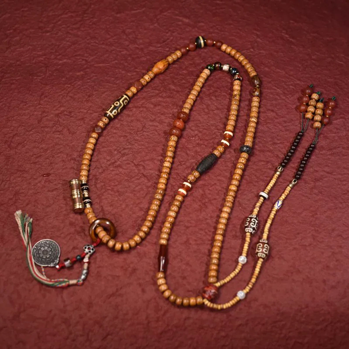 Handcrafted Star and Moon Bodhi Long Necklace - complete necklace