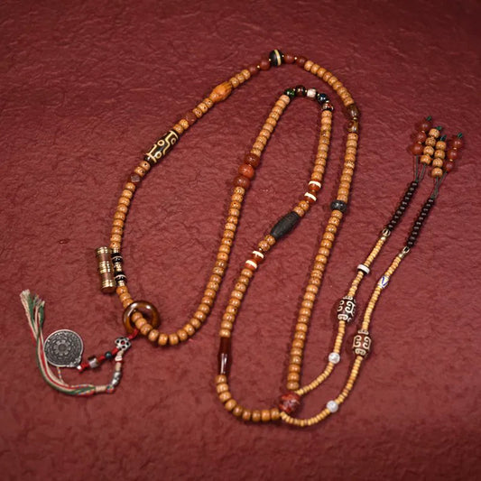 Handcrafted Star and Moon Bodhi Long Necklace - complete necklace