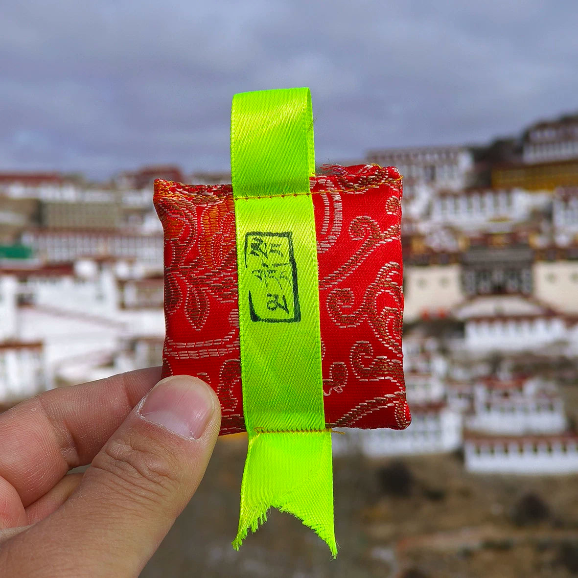 Tibetan brocade amulet - Lion-Faced Dakini - actual design reference