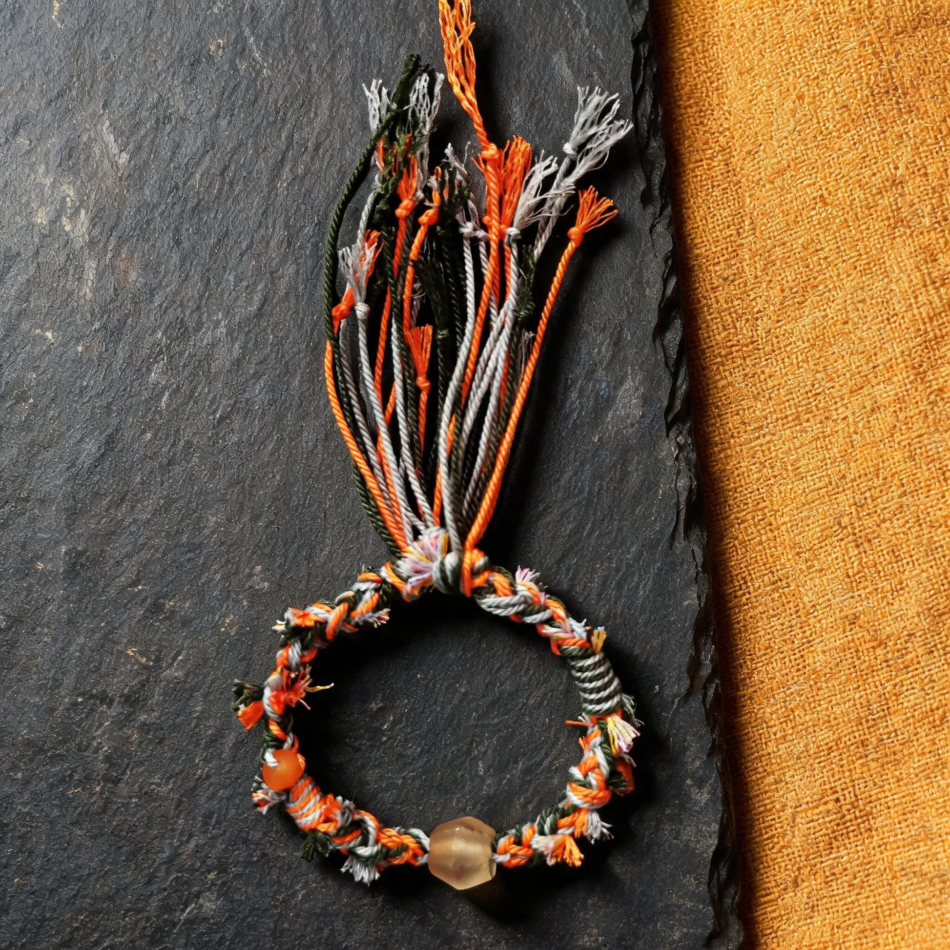 Zhu Xia hand-braided glass bead bracelet front view