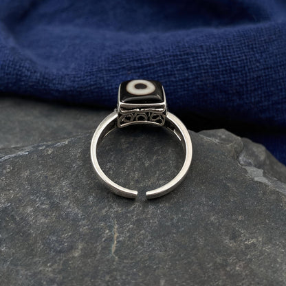 Handcrafted one-eyed Dzi S925 adjustable ring style 1 adjustable band view
