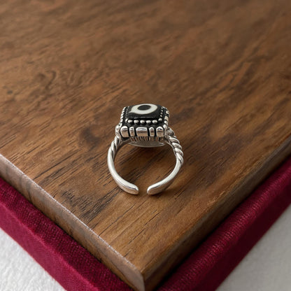 Handcrafted one-eyed Dzi S925 adjustable ring style 3 adjustable band view