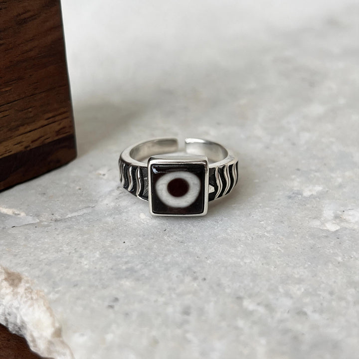 Handcrafted One-Eyed Dzi S925 Adjustable Ring - Style 4