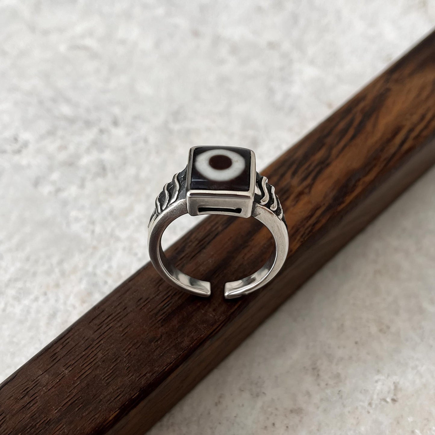 Handcrafted one-eyed Dzi S925 adjustable ring style 4 adjustable band view