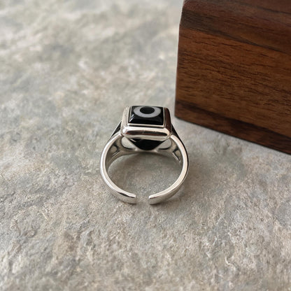 Handcrafted one-eyed Dzi S925 adjustable ring style 7 adjustable band view