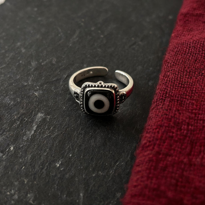 Handcrafted One-Eyed Dzi S925 Adjustable Ring - Style 8