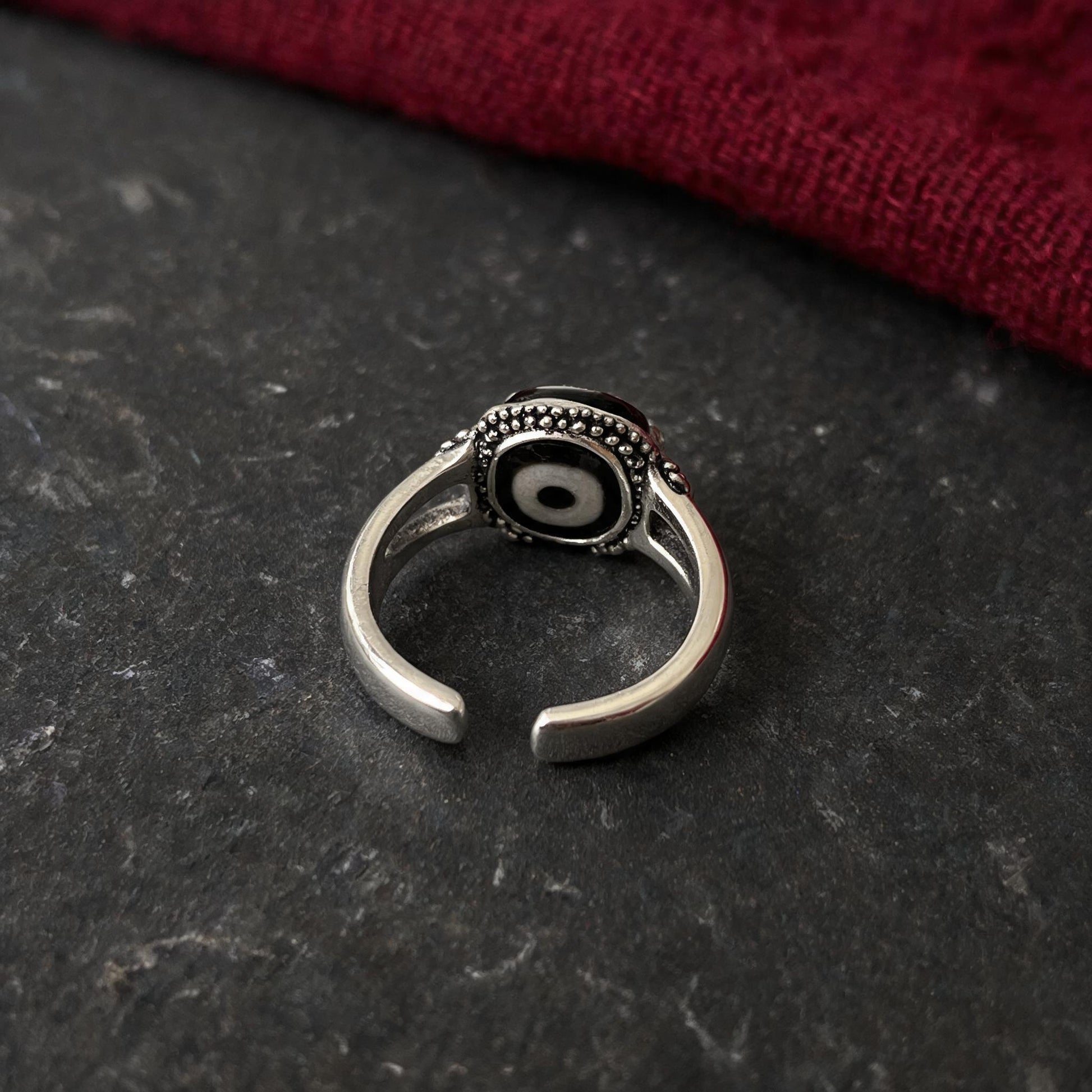 Handcrafted one-eyed Dzi S925 adjustable ring style 8 adjustable band view
