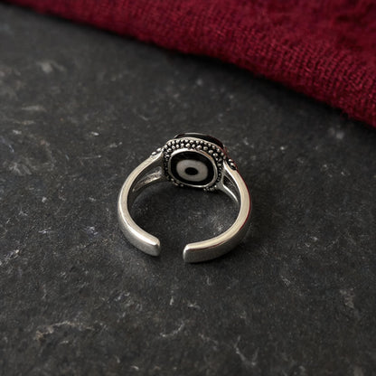 Handcrafted one-eyed Dzi S925 adjustable ring style 8 adjustable band view