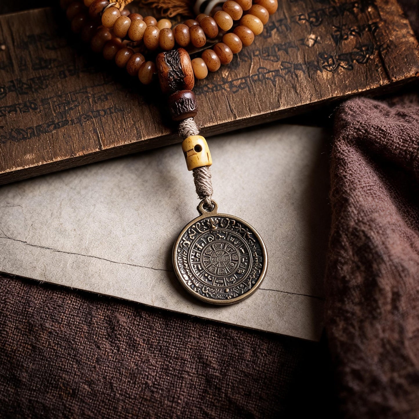 Natural yak bone 108 mala Nine Palace pendant detail