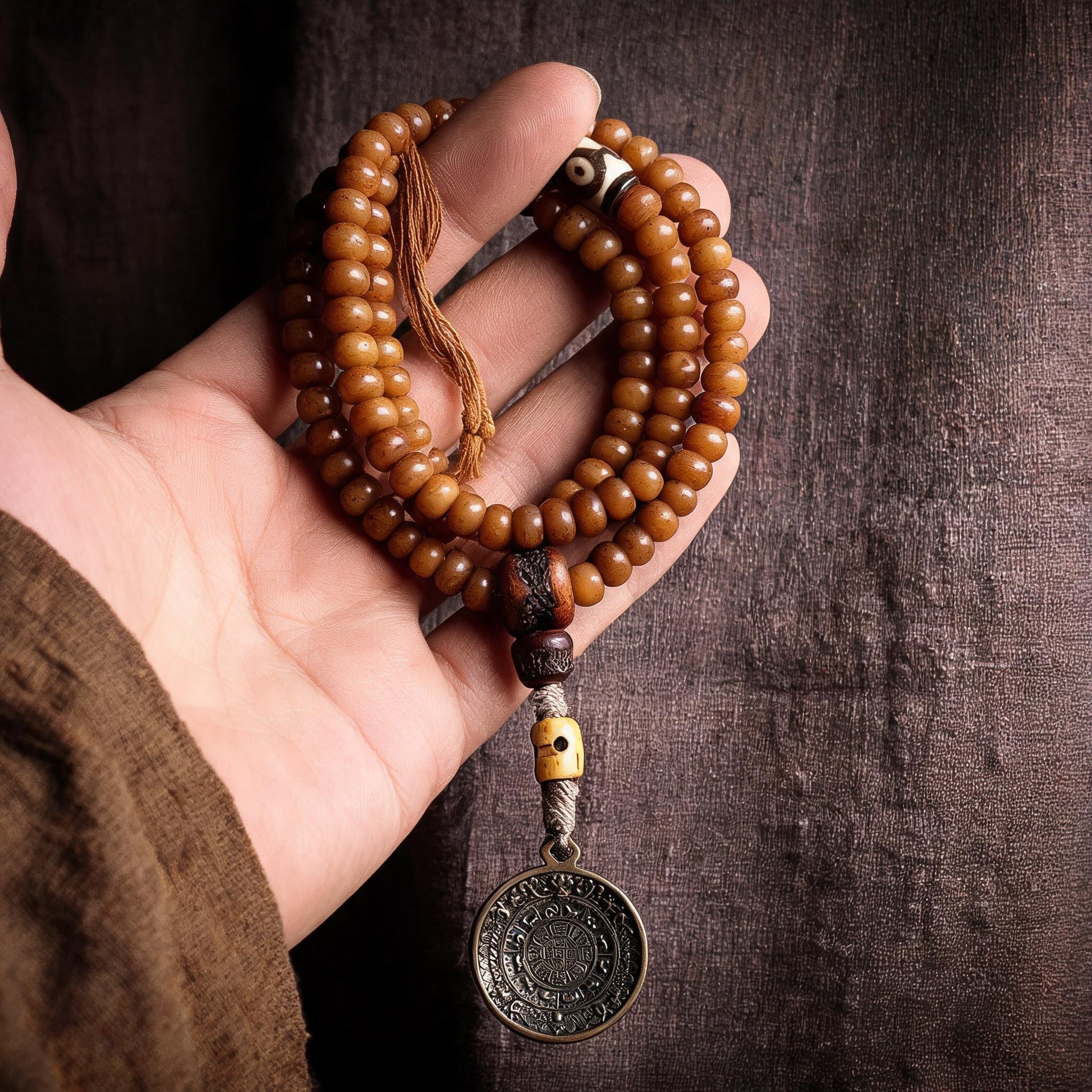 Natural yak bone 108 mala hand-held scale view