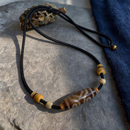 Handcrafted Three-Eye Agate & Bone Bead Necklace - front hero