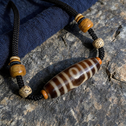 Handcrafted Three-Eye Agate & Bone Bead Necklace - three-quarter structure