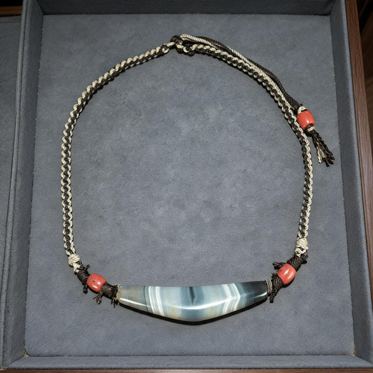 Collector-Grade Banded Horn-Form Dzi Necklace | One of One - front hero