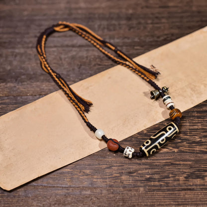 Handcrafted Horizontal Nine-Eye Dzi Necklace - front hero