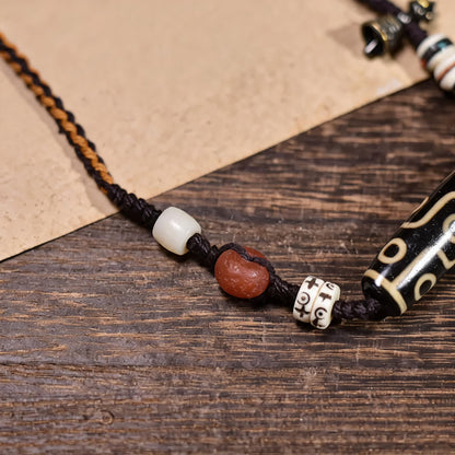 Handcrafted Horizontal Nine-Eye Dzi Necklace - handcraft detail