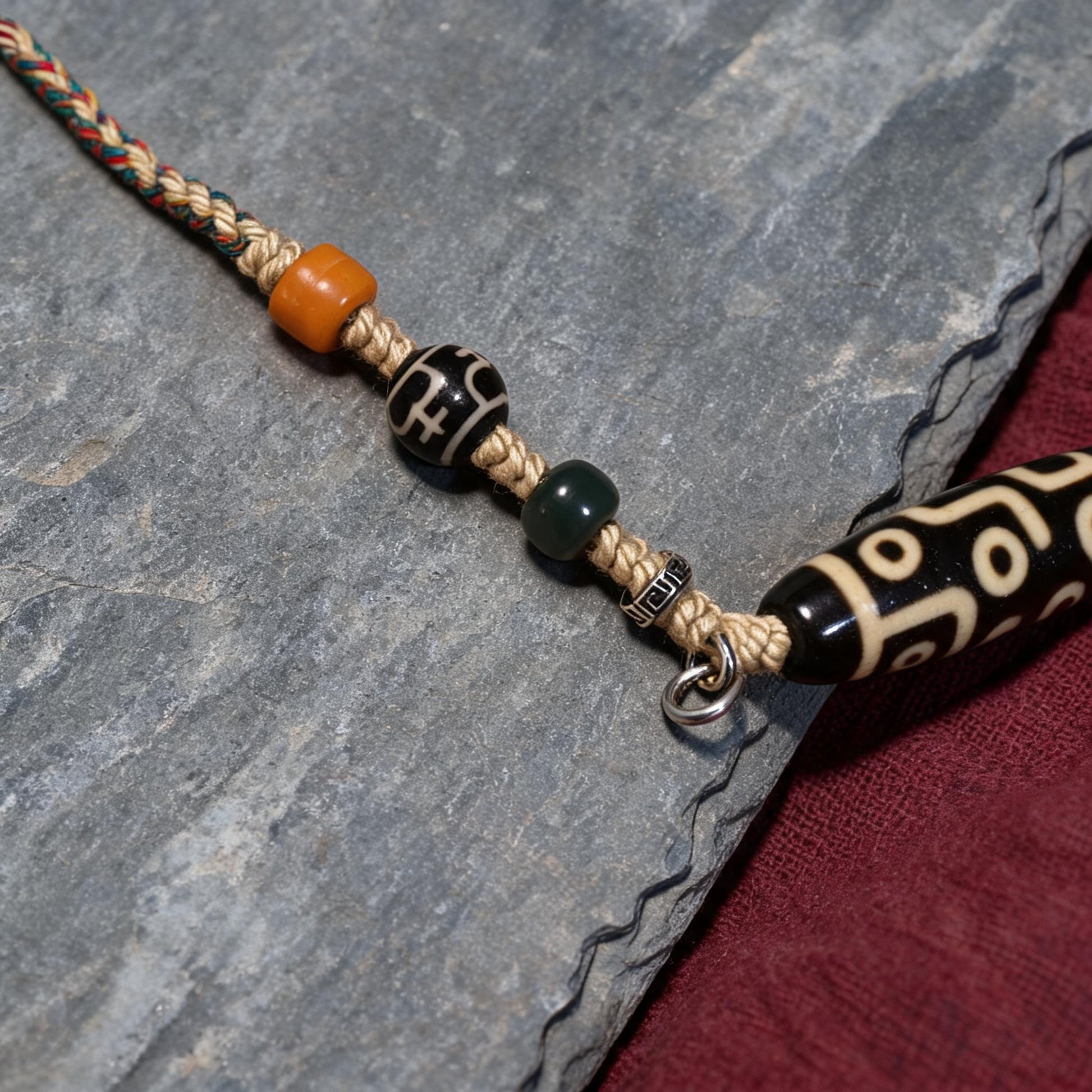 Handcrafted Nine-Eye Dzi Braided Necklace - handcraft detail