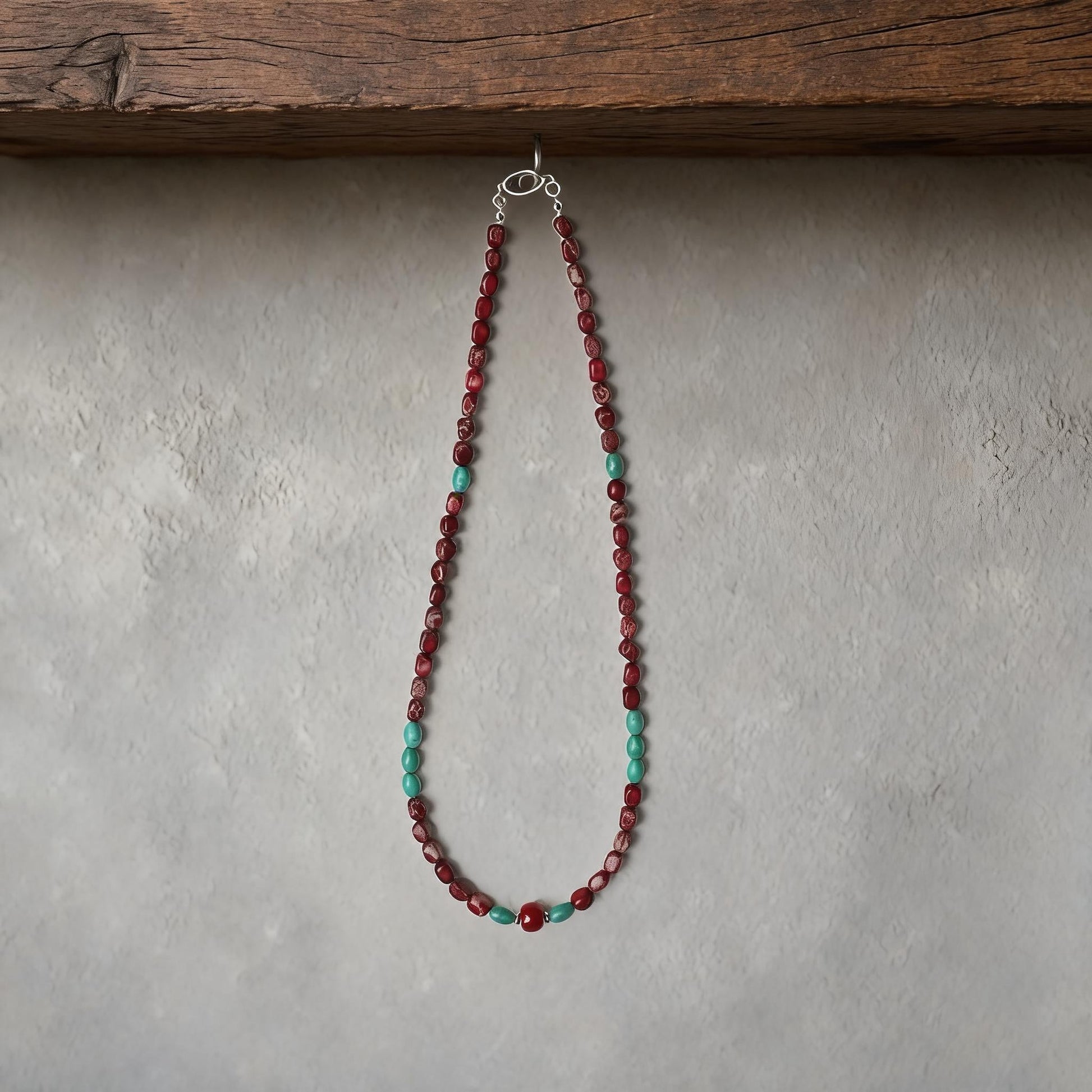 Tibetan style chicken blood stone and turquoise necklace main view