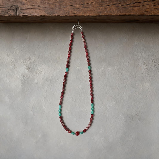 Tibetan style chicken blood stone and turquoise necklace main view