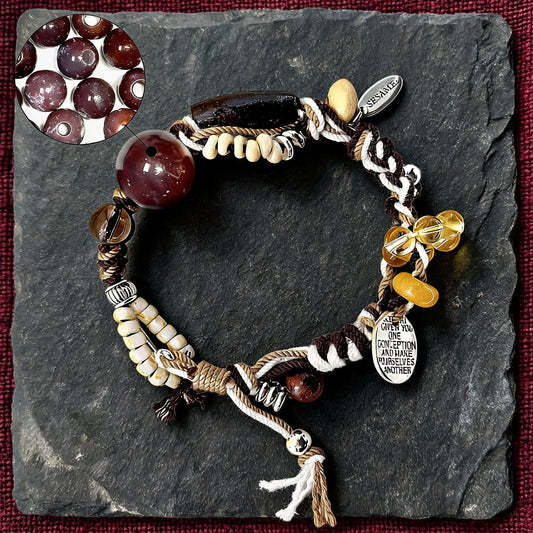 Wine Purple Large-Bead Agate Braided Bracelet front full view