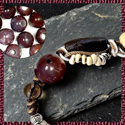 Wine Purple Large-Bead Agate Braided Bracelet bead detail