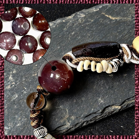 Wine Purple Large-Bead Agate Braided Bracelet bead detail