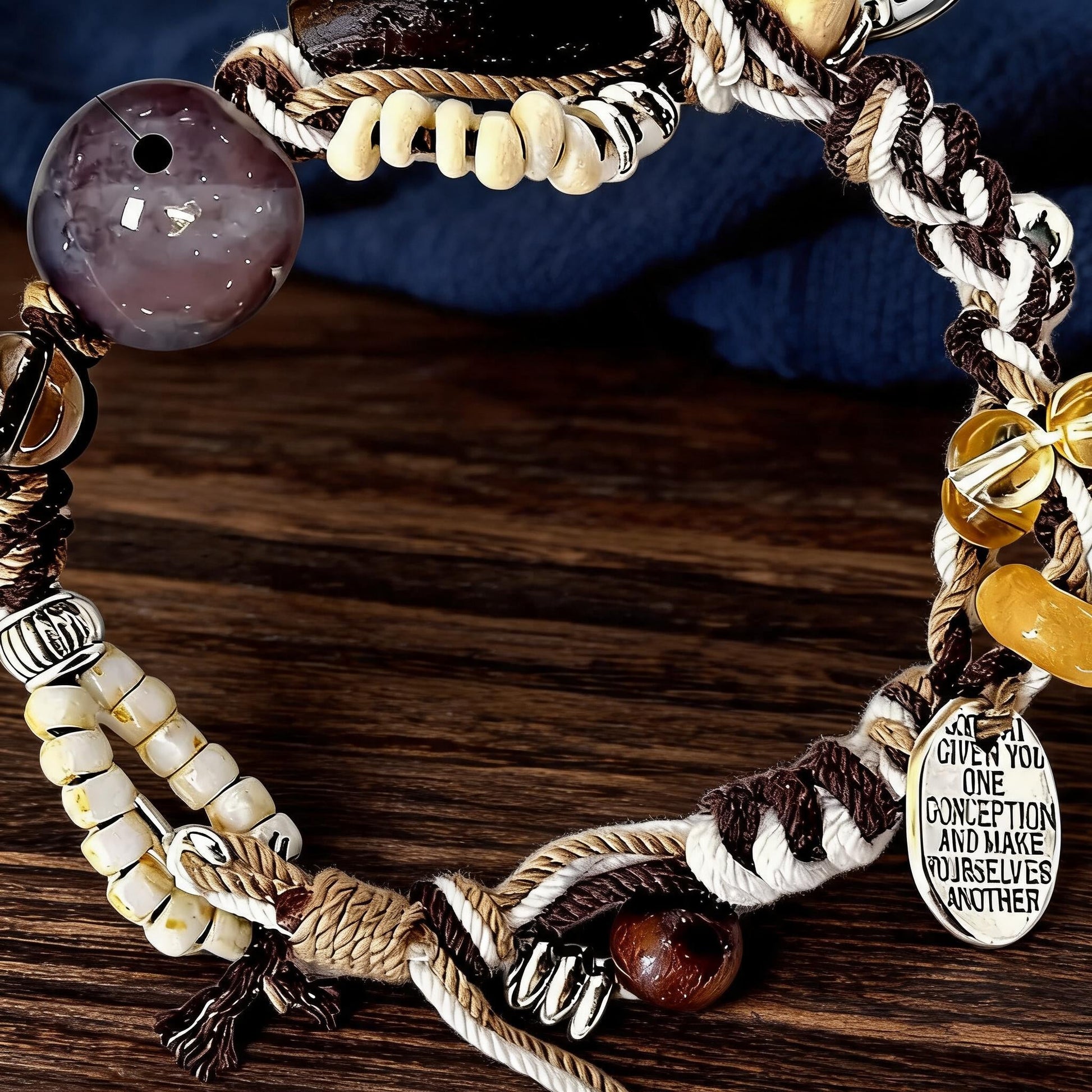 Deep Purple Large-Bead Agate Braided Bracelet texture close-up