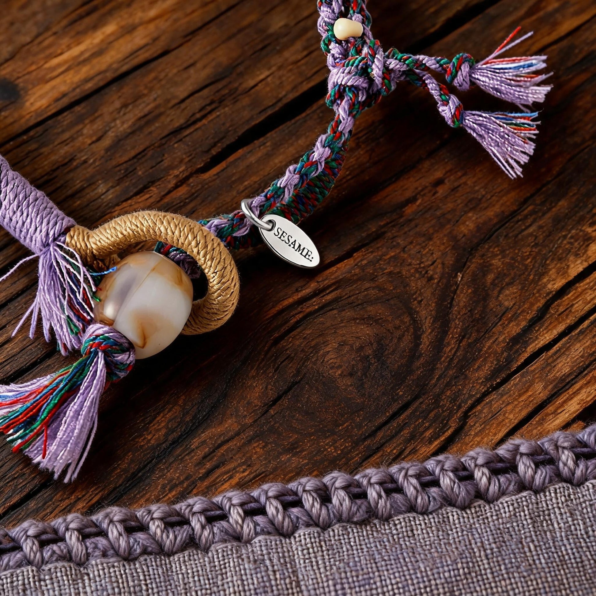 Dream Purple Agate Braided Bracelet braid and charm detail