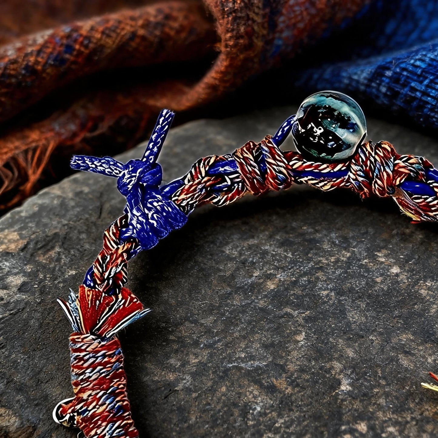 Blue Firework Agate Braided Bracelet bead detail